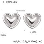 color: F400-Steel Color Big Heart Earrings