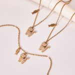 Exquisite Full Diamond Kitty Fishbone Pendant Bracelet Clavicle Chain 18K Gold Plating Personalized Jewelry Set