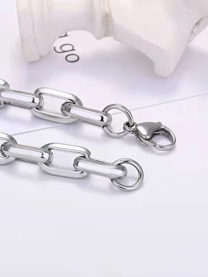 Stainless Steel Men's Handmade Cuban Necklace Square Chain Bold Chain Metal Ladder