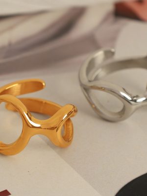 Personalized Cold Style Design Irregular Geometric round Hollow Asymmetric C- Shaped Open Ring Advanced