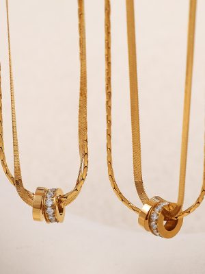 Popular Twin 18K Gold Plating Stainless Steel Necklace Women's Simple Gold-Plated Light Luxury