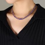 color: P1234-Purple Zircon Necklace -40+5cm