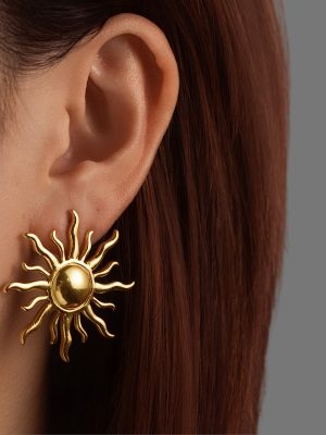 Stainless Steel Earrings Sunflower Exaggerated Earrings 18K Gold Plating Earrings for Women