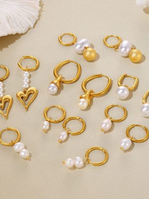 Tassel Artificial Pearl Earrings Personalized Design Stainless Steel Plated 18K Gold Light Luxury All-Match Earrings