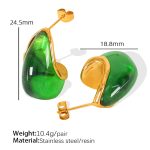 color: EH297 Emerald Resin Gold Earrings