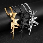 Warwolf 2 Wu Jing's Same Style Stainless Steel AK47 Pattern Machine Gun Necklace Men's and Women's Long Gift Vintage Pendant Sweater Accessories