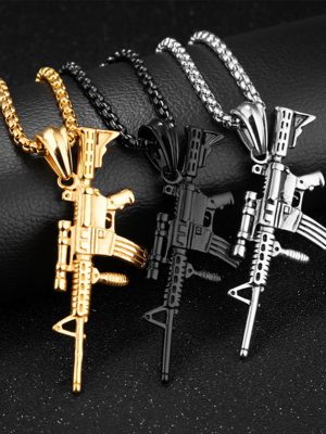 Warwolf 2 Wu Jing's Same Style Stainless Steel AK47 Pattern Machine Gun Necklace Men's and Women's Long Gift Vintage Pendant Sweater Accessories