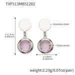 color: TXF513-Pink Color Faceted Stone Steel Color Earrings