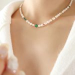 color: P1371-Gold Natural Freshwater Pearl Necklace 40cm