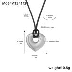 color: M054-Steel Color Leather Cord Heart Sweater Chain