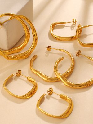New Twisted Wave C- Shaped Earrings Stainless Steel 18K Gold Plating Irregular Design Earrings