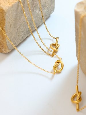 Marka Korean Style Sweetheart Knotted Heart Shaped Love Pendant Necklace Women's Stainless Steel 18K Gold Plating Popular Clavicle Chain