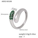 color: A002-Steel Color Green Rhinestone Ring / size: US 7