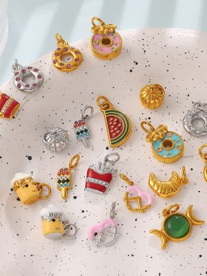 Donut Fries Gourmet Element Pendant Stainless Steel Personality All-Match DIY Ornament Accessories