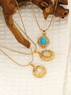Women's High-Grade All-Match Stainless Steel Necklace Turquoise Pearl Personality Affordable Luxury Pendant