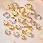 High Polished 18K Gold C- Shaped Circle Color Matching Earrings Simple Stainless Steel Retaining
