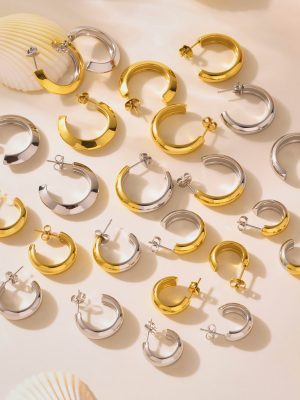 High Polished 18K Gold C- Shaped Circle Color Matching Earrings Simple Stainless Steel Retaining