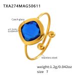 color: TXA274-Gold Blue Glass Stone Ring / size: US 7