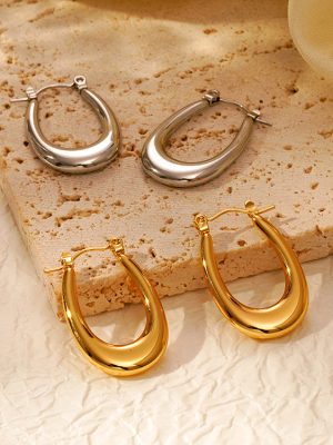 INS Geometric Ellipse Stainless Steel Earrings Women's Advanced Personality 18K Earrings