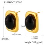 color: F169-Gold Black Agate Earrings