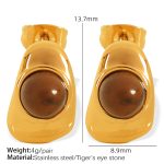 color: EH589 Brown Tiger Eye Gold Earrings
