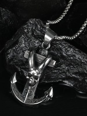 Gothic Metal Boat Anchor Skull Stainless Steel Pendant Street Hip-Hop Bar Culture Personality Necklace Pendant Men