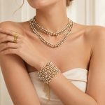 French Style Stainless Steel 18K Gold Shell Beads Women's Bracelet Necklace Light Luxury Clavicle Chain
