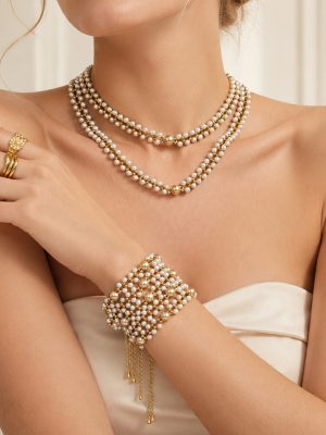 French Style Stainless Steel 18K Gold Shell Beads Women's Bracelet Necklace Light Luxury Clavicle Chain
