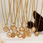 Twelve Constellation Pendant Stainless Steel Necklace All-Match Women's round PVD Electroplating