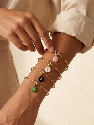Simple Color Imitation Candy Bean 26 Letters Pendant Knotted Bracelet All-Match Twin Bracelet
