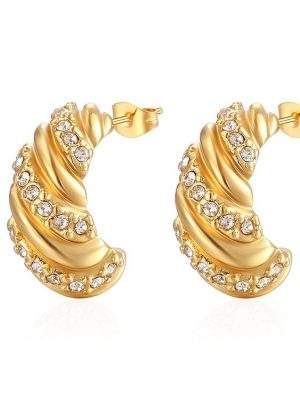 French Style Croissant Stud Earrings Light Luxury High Class Elegant Women's Earrings Stainless Steel Diamond