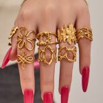 Artistic Flower Irregular Stainless Steel Gold-Plated Women's Non-Fading Ring Ornament