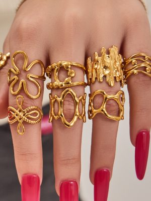 Artistic Flower Irregular Stainless Steel Gold-Plated Women's Non-Fading Ring Ornament