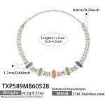 color: TXP589-Mixed Color Cat's Eye Stone Steel Color Necklace -31+12cm