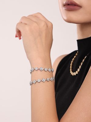 Stainless Steel Geometric Super Flash Zircon Bracelet High Quality Handmade Inlaid Luxury Color Retaining Jewelry Combination