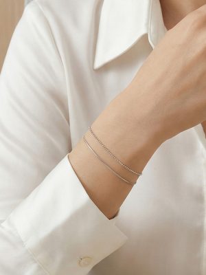 Cold Stainless Steel Double Layer Chain like Flat Snake M Bead Chain Twin Plated 18K Gold Bracelet Light Luxury Advanced