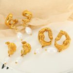 Spiral Fresh Water Pearl Earrings Simple and Light Luxury Ocean All-Match Bow Eardrops Ear Studs Commuter