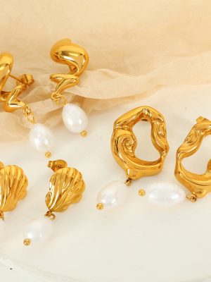 Spiral Fresh Water Pearl Earrings Simple and Light Luxury Ocean All-Match Bow Eardrops Ear Studs Commuter