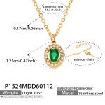 color: P1524-Oval Green Glass Stone Necklace 40+5cm
