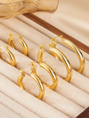 Simple Personality Stainless Steel Unisex Real Gold Glossy Ear Clip 4M Hollow Earrings Earrings