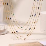 Stainless Steel Ultra-Fine Natural Stone Hammer Cross Chain Handmade Beaded Necklace Lapis Clavicle Chain Accessories Female
