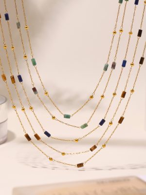 Stainless Steel Ultra-Fine Natural Stone Hammer Cross Chain Handmade Beaded Necklace Lapis Clavicle Chain Accessories Female