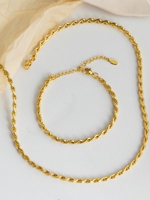 18K Real Gold Bracelet Necklace Personalized Twist Twisted Lines Set of Ornaments Advanced Gold Plating Craft