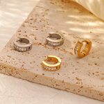 round Inlaid Zircon Stainless Steel Earrings Women's Versatile Flat Hand Polished Earrings
