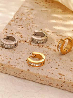 round Inlaid Zircon Stainless Steel Earrings Women's Versatile Flat Hand Polished Earrings
