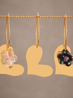 Ornament Glossy Heart-Shaped Resin Small Flower Earrings PVD Plated 18K Real Gold Design Large Circle Earrings Color Retention