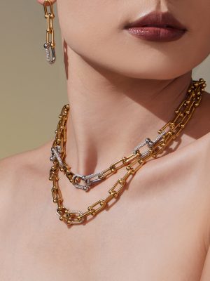 Two-Color Room Electric Full Diamond Vachette Clasp Hand-Assembled Necklace Bracelet Earrings Jewelry