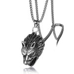Wolf Head Pearl Chain Necklace Stainless Steel Vintage Pendant Ornaments Power Style Personalized Accessories