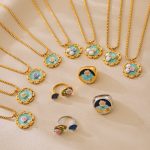 Colorful Oil Painting Flower Pearl Ring Light Luxury Design Necklace Female Court Stainless Steel Jewelry Set