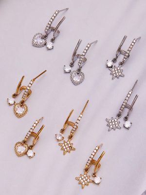 Eight Awn Star Zircon Pendant Ear Clip Light Luxury Stainless Steel Plated 18K Gold Earrings